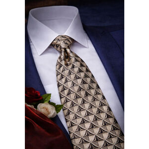 Sepia by Claiborne Geometric Pattern Tie Gold Black Beige Abstract Designer Tie